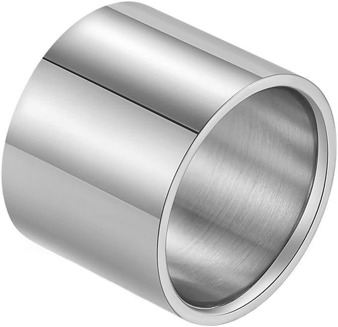 Mens Womens Stainless Steel 19mm/10mm Wide Ring Big Cool Plain Band Matte Finish Flat Top Silver, Gold, Black