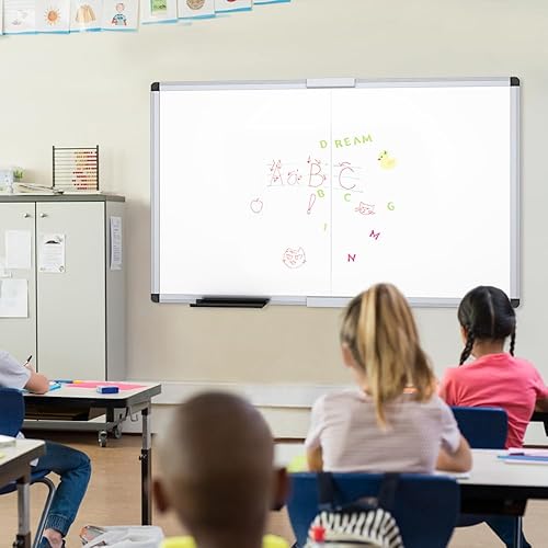 Miniatura 6 de VIZ-PRO Pizarra blanca grande de borrado en seco/pizarra blanca plegable magnética, 72 x 40 pulgadas, marco de aluminio plateado, con 12 bolígrafos