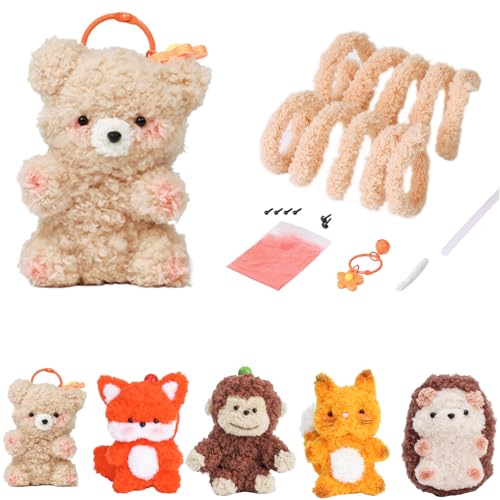 chuxinmy モールドール モール キット 子犬/うさぎ/豚型のバーガー 子犬 子猫 キツネ リス ハリネズミ オランウータン クマ 造形材料 曲げ可能 手芸 ワイヤーアート モフモフ ぬいぐるみ かわいい 韓国 キーホルダー 手作り ハンドメイド モール キーホルダーキット手作りの好きな人向けです - 誕生日 バレンタインデー ギフト （説明書付きで） (クマ)