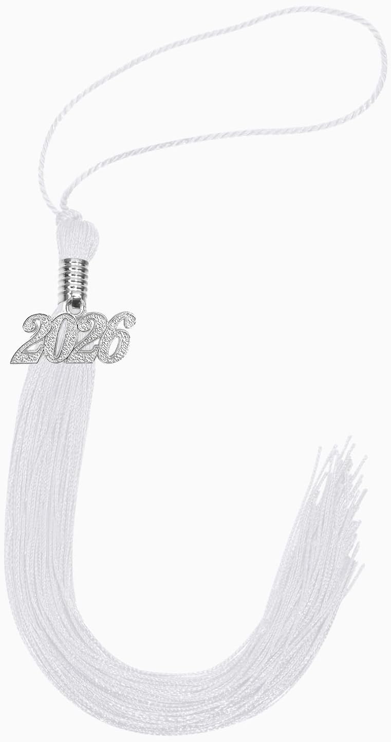 2026 Graduation Tassel Grad Cap Decoration Tassel with 2026 Year Charm for College High School Graduates Graduation Ceremonies Party Gifts (White-Silver)