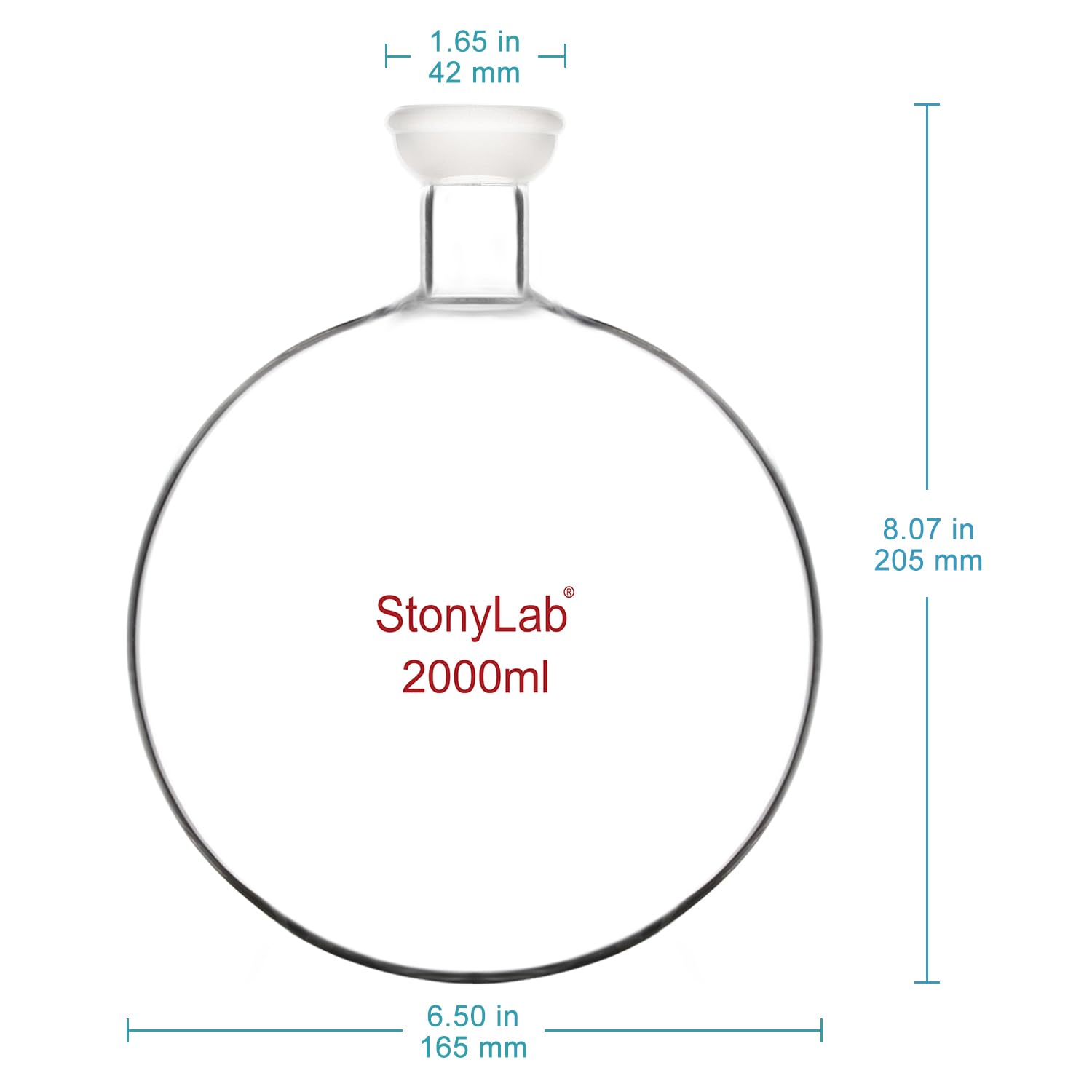 stonylab Joint Sphérique Fond Rond Fiole de Réception, Flacon de Réception d’Évaporateur Rotatif en Verre Borosilicaté avec 35/20 Ground Joint, 2000 ml (2 L)