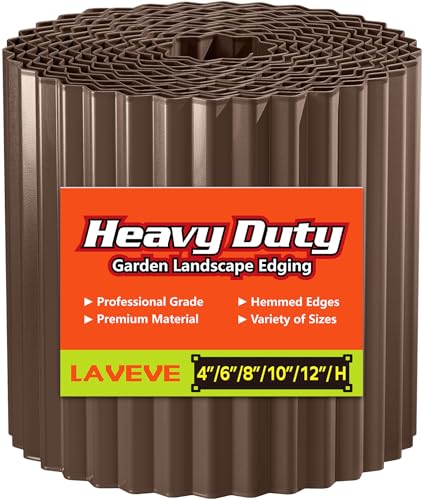 LAVEVE Corrugated Metal Garden Edging 12' x 20Ft, Landscape Edging Border for Lawn, Flower Bed, Garden Fence, Paver Edging (Coffee)