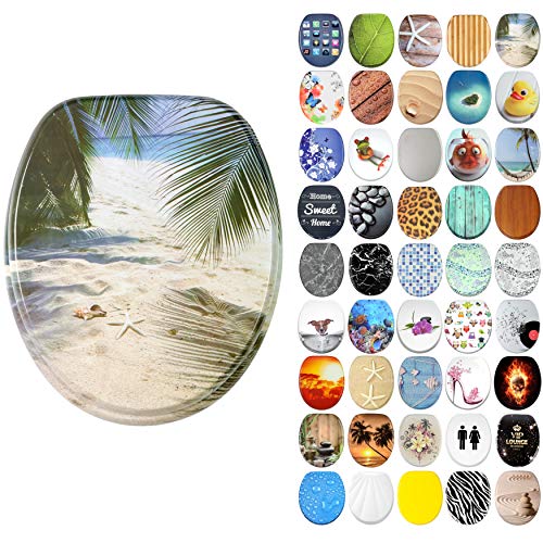Soft Close Toilet Seat | Stable Hinges | Easy to Mount | Many Different Designs (Beach)