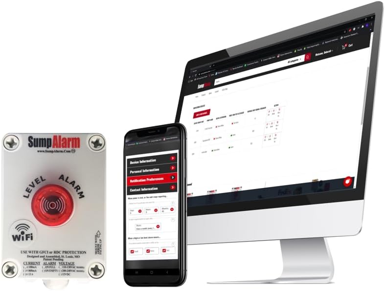 Sump Alarm WiFi Septic/Sewage Sensor, Wireless Sump Pump Alarm with 33ft Heavy Duty Float Switch for Indoor Outdoor Use, Weatherproof Alarm with Free Email Alert, Audible Alarm and Server-Side Backup