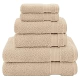 American Veteran Towel, Towels for Bathroom, 100% Turkish Cotton Premium 6 Piece Towel Set, Bathroom Set of 6, 2 Bath Towels 2 Hand Towels 2 Washcloths, Beige