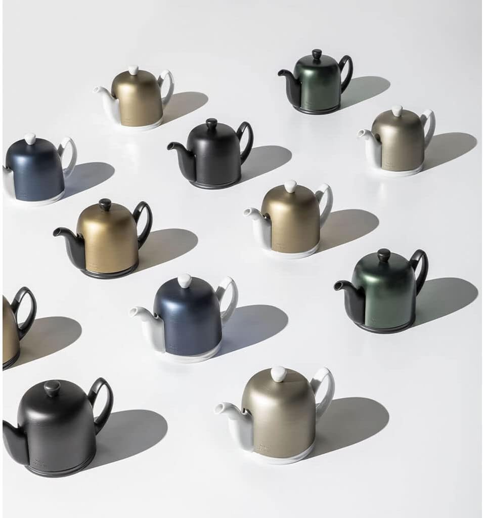 Degrenne Salam Luxury French Tea Pot - Porcelain Teapot with Brushed Aluminum Cover, Ceramic Tea Kettle for Loose Tea, Removable Infuser, 6 Cup Capacity, 36oz - Aluminum