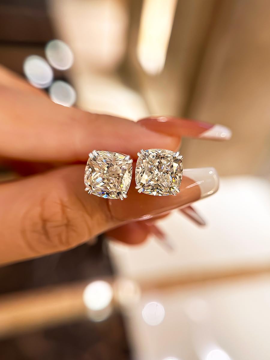 2pcs Classic Crushed Ice Cushion Cut High End AAAAA Cubic Zirconia Women's Stud Earrings In Sterling Silver