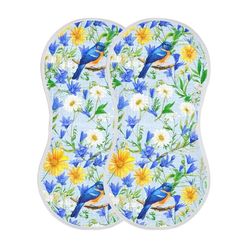 xigua Bluebirds Muslin Baby Burp Cloths Set of 1, Super Soft & Absorbent Burping Rags, Cotton Burp Clothes Shower Gift for Newborn, Baby Girls and Boys2