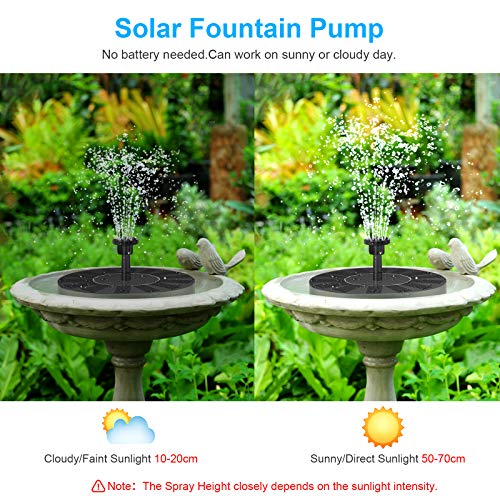 Solar Fountain Water Pump for Bird Bath,New Upgraded Mini Solar Powered Fountain Pump 1.5W Solar Panel Kit Water Pump,with 4 Different Spray Pattern Heads, for Pond, Pool, Garden, Fish Tank, Aquarium