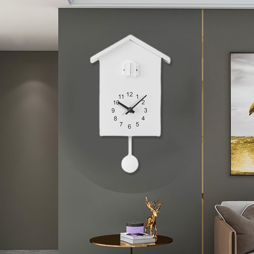Cuckoo Clock Voices, Battery Operated, Minimalist Cuckoo Clocks For Wall, Modern Cuckoo Clock, Cuckoo Clock With Chimer, Cuckoo Clock Bird House Battery Powered Cuckoo Wall Clock(White)
