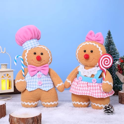 Anroong Christmas Decorations Indoor Gingerbread Plush Hold Candy Cane Home Decor Gifts 30cm Gingerbread Stuffed Animal Doll Tree Toppers Christmas Decorations (2PCS) - Image 3