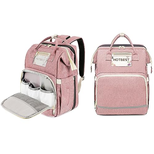Image of HOTBEST Diaper Bag Backpack, Diaper Bags, Multifunction Waterproof Travel Essentials Diaper Bag with USB port, Newborn Registry Shower Gifts, Unisex and Stylish(Pink)
