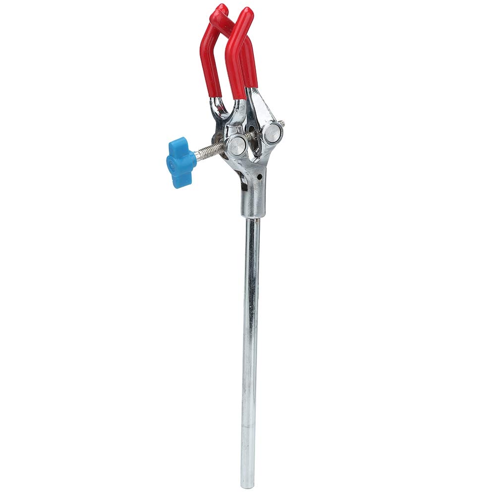 Pince de laboratoire à 3 doigts, pince à fiole avec mâchoire en caoutchouc et tige métallique double pour support de flacon en chimie scolaire