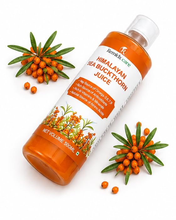 Image of Remidx Care Himalayan Sea Buckthorn Juice 500ml | Rich in Omega 3, 6, 7 & 9 | Natural Source of Antioxidants, Vitamins & Minerals | Amino Acids | Daily Wellness Drink | No Artificial Colors or Flavours Seabuckthorn Juice 500ml.