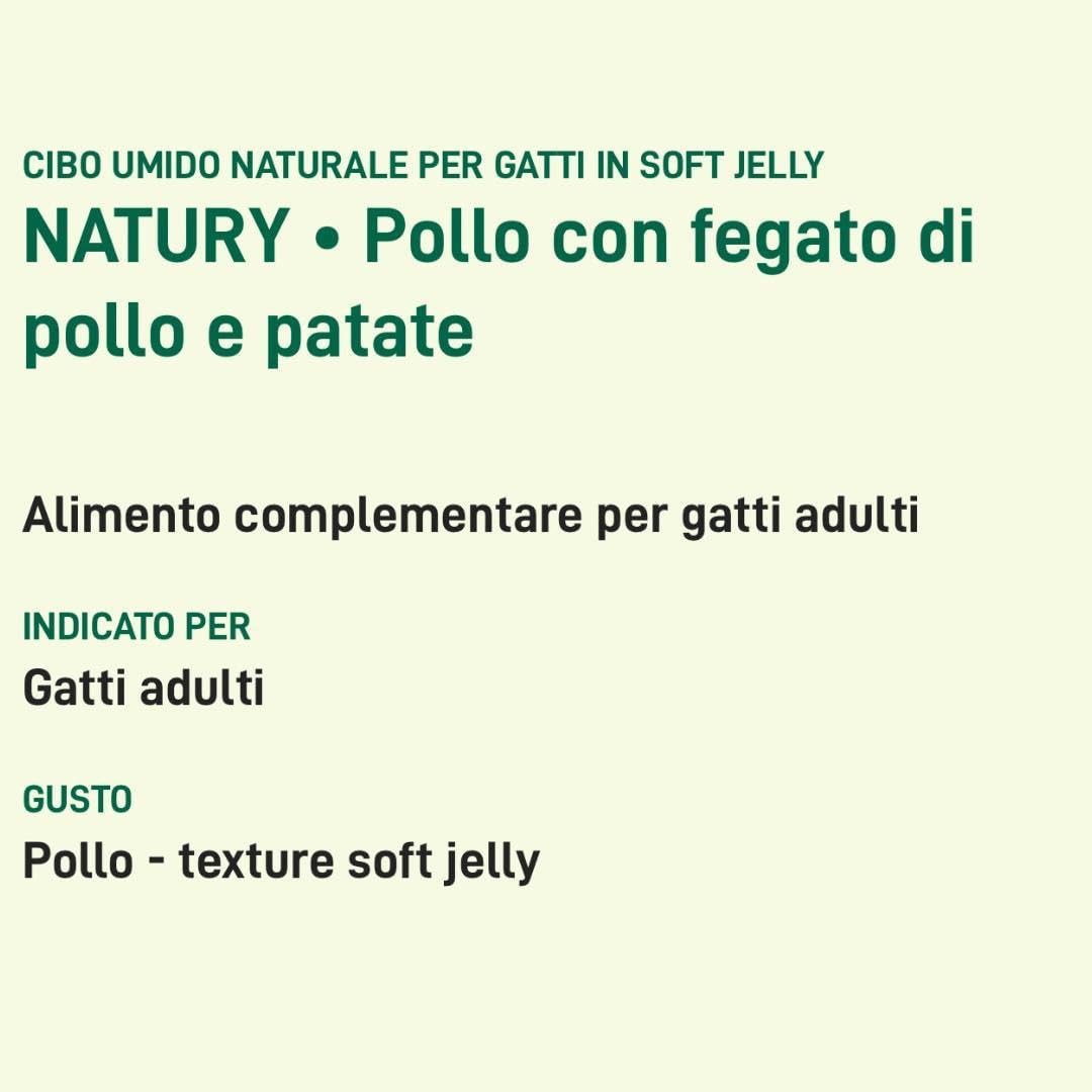 Oasy Húmedo Gato Natury Sabor Pollo con Hígado de Pollo y Patatas, suaves filos naturales de Soft Jelly para gatos adultos de todos los tamaños y razas | 12 latas de 85 gramos cada una.