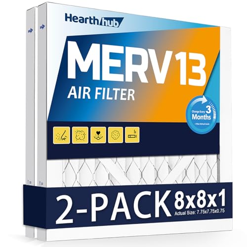 Hearthhub 881 MERV 13 Furnace Air Filters - HVAC/Furnace AC Filter Replacement (Actual Size 7.75x7.75x0.75) - Pleated Dust Defense Air Conditioner Filters for Home Office (2 Pack)