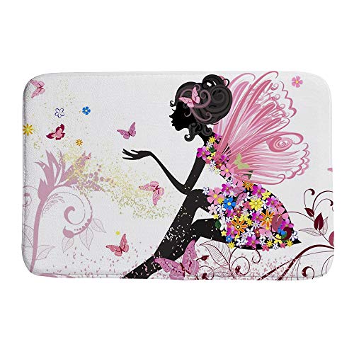 Tapis de bain lavable en machine microfibre polaire motif papillons