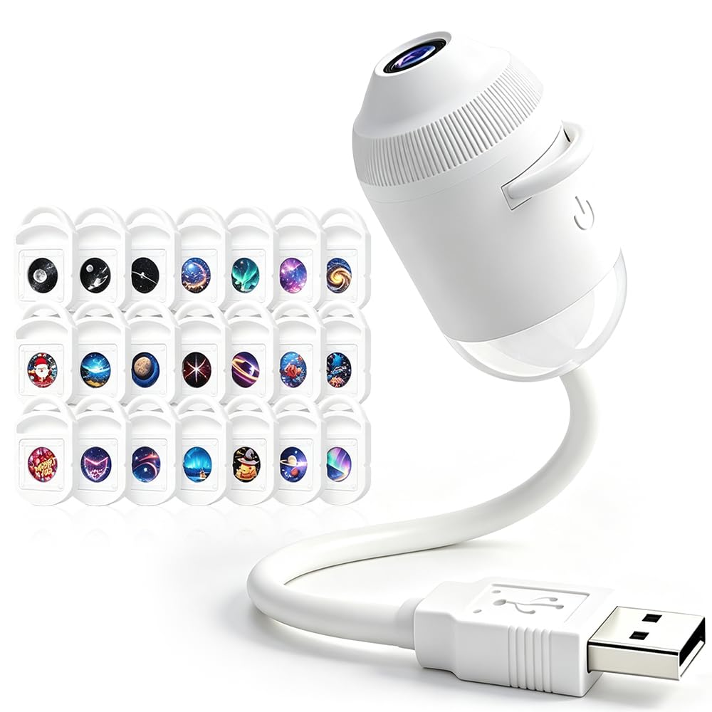 Aekxoeo 2-in-1 Hd Smart Night Light Projector, 360° Adjustable Plug and Play hd Star Projector with 24 Films, USB Powered Galaxy Projector Light for Bedroom Car Roof Celling, Gift for Kids (24 Films)