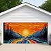 Vibrant Scenic Garage Door Cover, Colorful Sunset Landscape Wall Art Decorations, Outdoor Home Decor for All Seasons, Perfect Choice for Nature Lovers 157x71 Inch