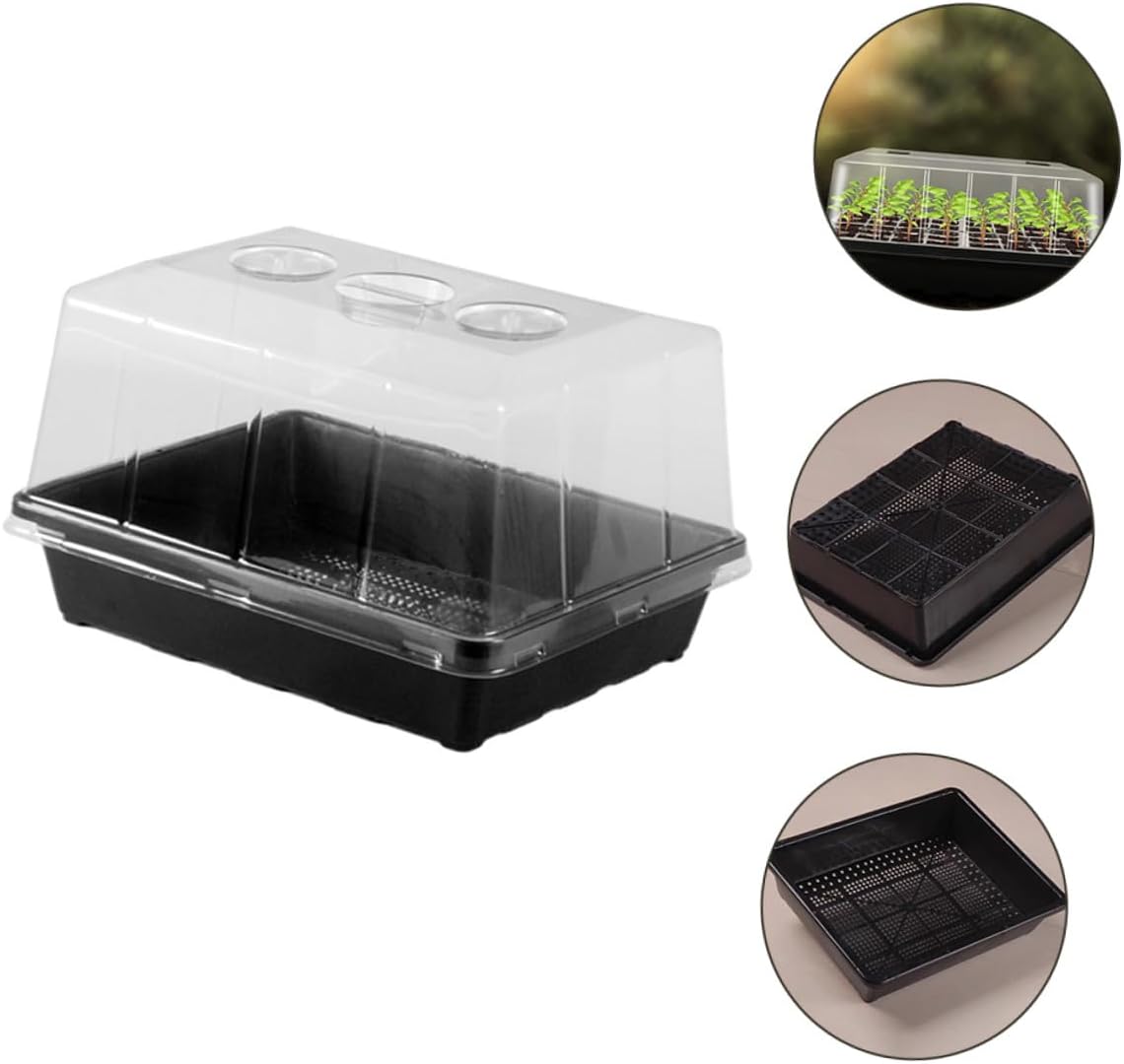 Luxshiny Seedling Growing Tray with Humidity Dome Nursery Starter Tray Set for Indoor Plant Germination and Propagation with Elevated Cover and Thick Plastic Base