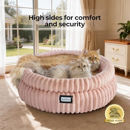 Image of BALANCE Cat Bed Kitten Bed, Washable Round Cat Beds for Indoor Cats,Super Soft Plush Faux Fur Pet Bed for Puppy and Kitten with Anti-Slip Bottom