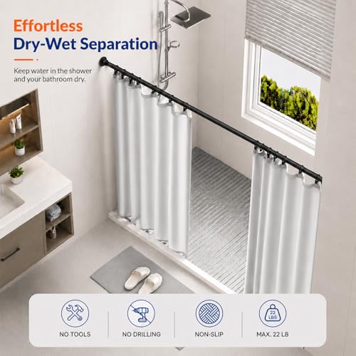 Image of ALLZONE Heavy Duty Tension Shower Curtain Rod 42-83 Inches for Bathroom, Window, Non-Slip, Adjustable with Strong Spring Pole for Closet, Doorway, No Rust, No Drilling, Black