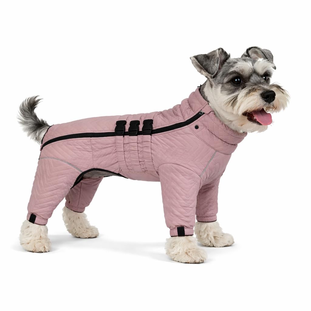 Lovelonglong Warm Dog Coat Double Layers Vest, 4 Legs Covered Windproof Waterproof Reflective Outdoor Skating Costume for Corgis Dachshund Lotus Pink D-L โ image 1