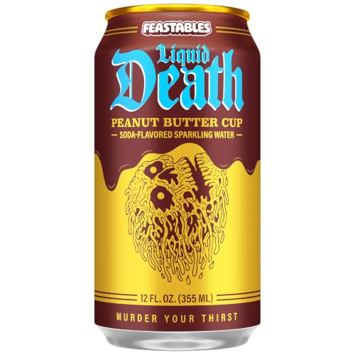 Image of Liquid Death Soda-Flavored Sparkling Water - Feastables Peanut Butter Cup, Less Sugar*, Huge Flavor, No Caffeine, No Artificial Sweeteners, 12 Fl Oz (Pack of 12)