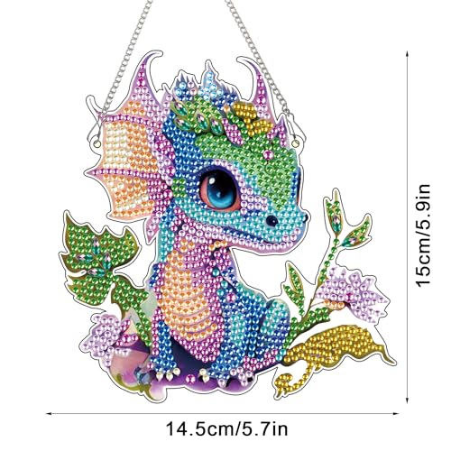 Image of AiYuanzsh 5D DIY Diamond Art Hanging Pendant Kit, Dragon Acrylic Diamond Painting Ornament, Special Shaped Diamond Art Mosaic Suncatcher for Window and Home Decor