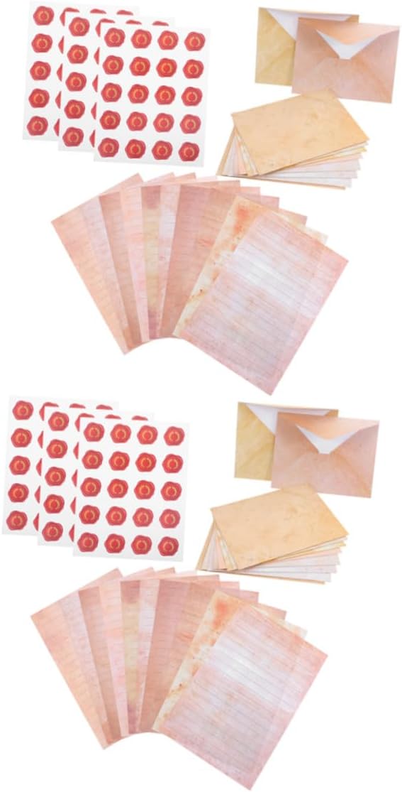 Veemoon Vintage Letter Writing Paper and Envelopes Set, 2 Sets Old Looking Stationery Paper with Handwriting Lines, Suitable for Greeting Cards and Invitations, Retro Style