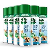 Dettol Homes With Pets Disinfectant Spray, Multipack Of 6 X 300ml, Total 1.8L, Cat Urine Odour Remover, Dog Spray, Pet Odour Eliminator, Dog Disinfectant, Antibacterial, Grooming, Dogs