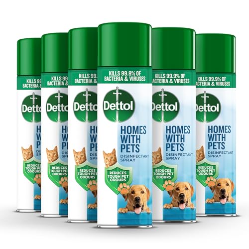 Dettol Homes With Pets Disinfectant Spray Multipack Of 6 X 300ml Total 1.8L Cat Urine Odour Remover Dog Spray Pet Odour Eliminator Dog Disinfectant Antibacterial Grooming Dogs