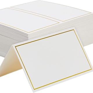 50 Pack Blank Write-On Signs with Gold Border, 4"x3.3" Double-Sided Menu Board Cards - for Restaurants, Cafes, Dinners, Wedding Venues, and Conference Rooms