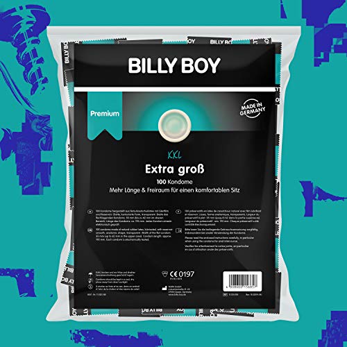 Billy Boy Extra Groß Kondome – extra lang (195mm) & breit (bis zu 62mm), XXL Kondome, transparent, 100-Stück – Bild 3