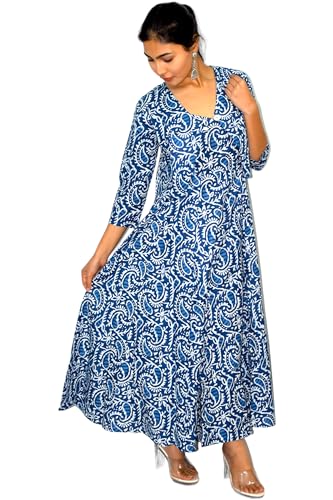 Image of JAIPUR HAND BLOCK Cotton Sleeveless Long Flared A Line Dress|Gown (S00063)