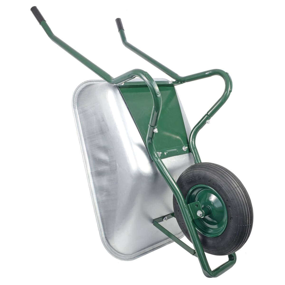Matrix Schubkarre Profi 100l Liter 250 kg mit zusätzlichem Bodenblech Luftrad Schubkarren groß Garten Scheibtruhe Bauschubkarre | Mulde verzinkt | Metall Felge mit Kugellager | Farbe grün
