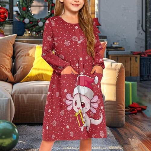 Holiday Dresses for Toddler Girls Teens 5-14 Years Collared Neck Knee-Length Party Dress with Pockets Buttons3