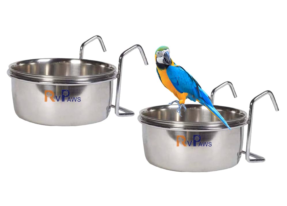 Water Food Bowl Bird Cage Cups, Stainless Steel Bird Hanging Bowl,Bird Feeding Dish Cups,Animal Cage Water Food Bowl,Holder Parrot Water Food Dish Feeder 250 Ml Pack Of 2,?10 cm,H_5 cm,W_10 cm-image-6