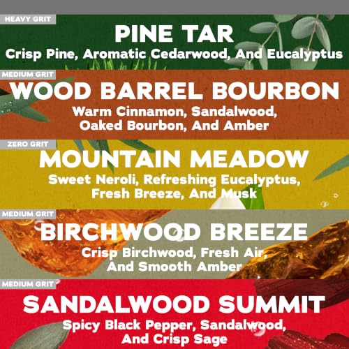 Image of Dr. Squatch Natural Men's Bar Soap - Cold Process Body Soap Bar with Natural Oils - Gifts for Men - Sandalwood Summit, Pine Tar, Birchwood Breeze, Wood Barrel Bourbon & Mountain Meadow (5 oz, 5-Pack)