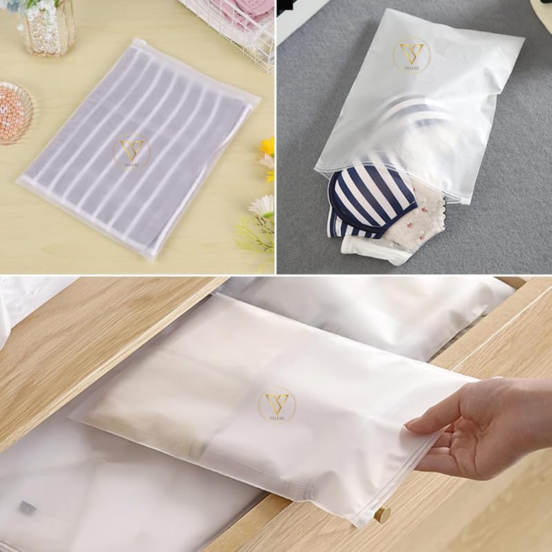 Image of Frosted Zipper Storage Bags with Air Hole - Pack of 25 (30cm*40cm) | Durable, Multipurpose & Reusable Transparent Zip Lock Bags for Clothes, Travel, Packing & Organizing