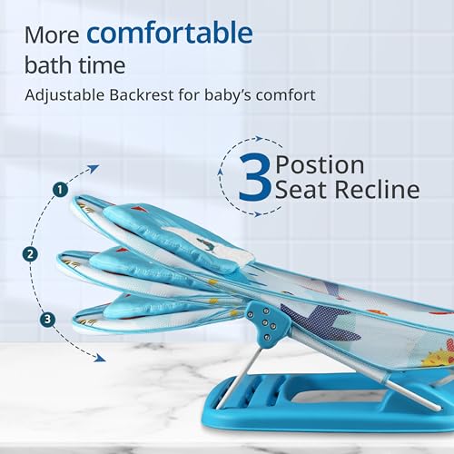 Image of LuvLap Aqua Tales Baby Bather for Baby 0-6 Months, New Born Baby Bath Chair, 3 Position Adjustable, Washable Soft Mesh, Large Seat (Multicolor)