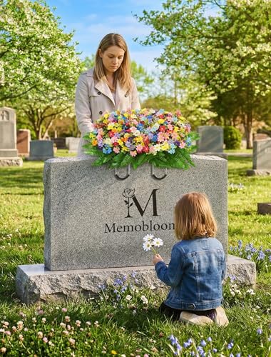 Headstone Flower Saddle Decorations: Spring Cemetery Flowers for Grave Easter Memorial Day - Colorful Artificial Wildflowers for Outdoors Tombstone Gravestone Decor image 6