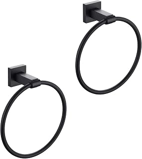 Miyili Matte Black Towel Ring Stainless Steel Bathroom Hand Towel Holder Wall Mounted Round Style Towel Rack, Pack of 2, D02B2