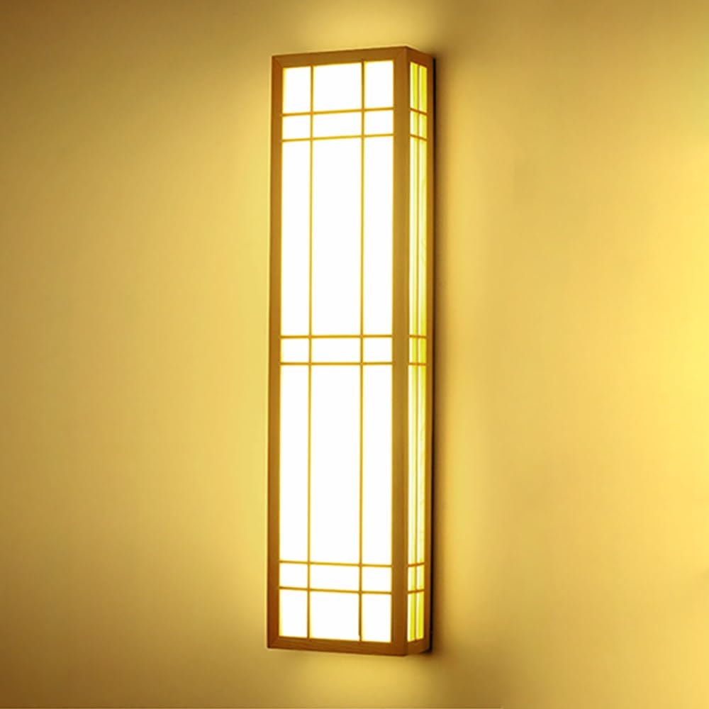 Lampy Ścienna Drewniana, Kinkiet Japoński LED Oświetlenie Ścienne Minimalistyczne Ściemnialne do Sypialni Salonu Korytarza(3 modes,80cm/31.49in)