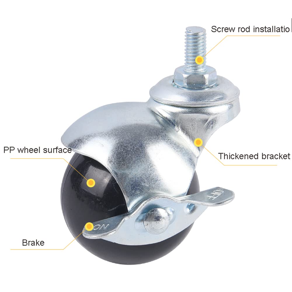 Lenkrollen Möbelrollen Lenkrollen mit Gewindewelle, Kugelrollen mit Bremse for Möbel, Sofas, Stühle, 5,1 cm, 4er-Set(4*Brake,50mm)