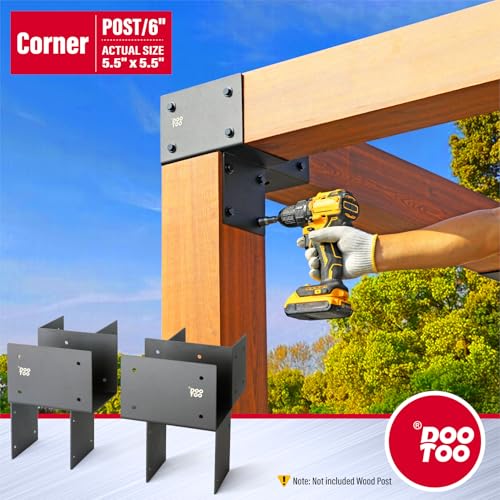DOOTOO 4pcs 6x6(Actual Post/5.5"x5.5" Beams/5.5"x5.5") Post Cap Tie Bracket, Heavy Duty Stainless Steel Wood Beam Support Bracket, Corner Post Brackets for Pergolas, Gazebos, Decks and Porches(Black) - Image 2