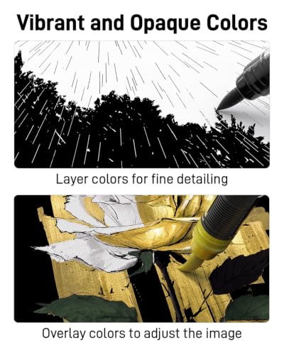 Image of JusArt 3 Gold Acrylic Paint Markers Brush Tip, Water-Based Metallic Markers with Automatic Ink Control, Waterproof Acrylic Paint Pens for DIY Art & Crafts -Fabric, Wood, Rock, Ceramic, Pumpkin