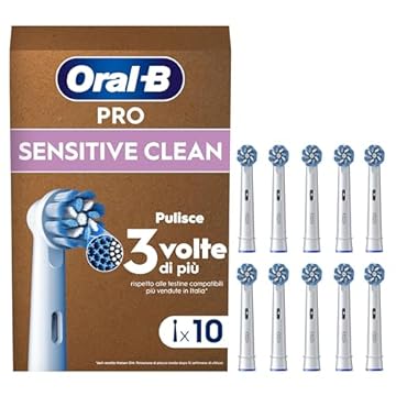Oral-B Testine Di Ricambio per Spazzolino Elettrico Oral B, 10 Testine Pro Sensitive Clean Bianche Autentiche, Confezione Adatta Alla Buca Delle Lettere