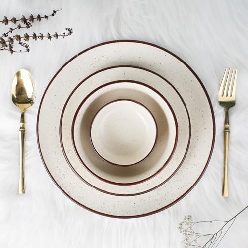 Image of The Earth Store Creme Matte Ceramic Dinner Set of 21 Pieces Serving for 6, Microwave & Dishwasher Safe Plates & Bowls for Dining, Crockery Set for Dining and Gifting