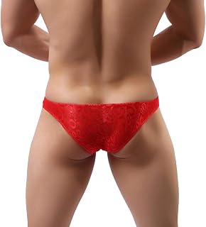 Men's Sissy Lace Floral Bulge Pouch Bikini Panties Low Rise Mesh Translucent Crossdress Lingerie Underwear